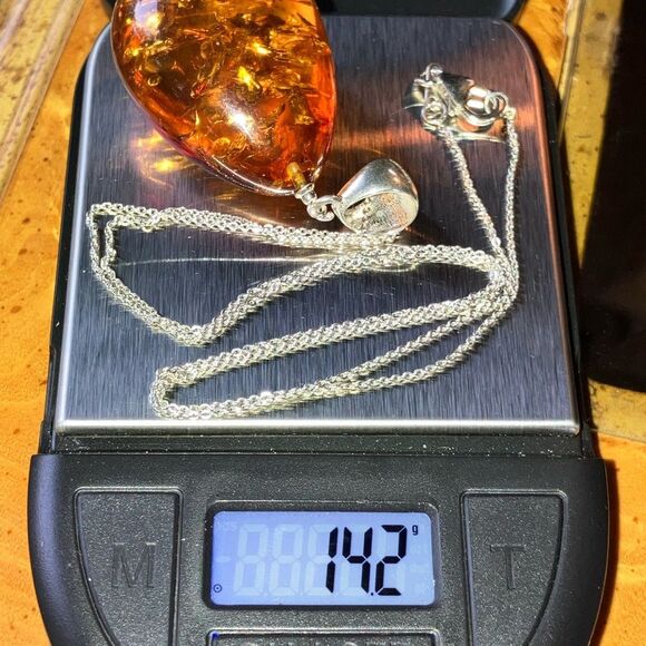 Natural Baltic Amber Sterling Silver Necklace - Picture 8 of 10